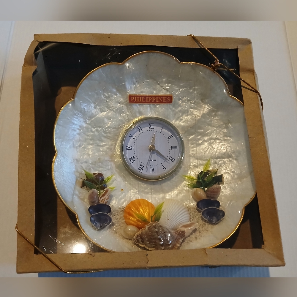 Philippines Shell Wall Clock with Gold and White Accents
